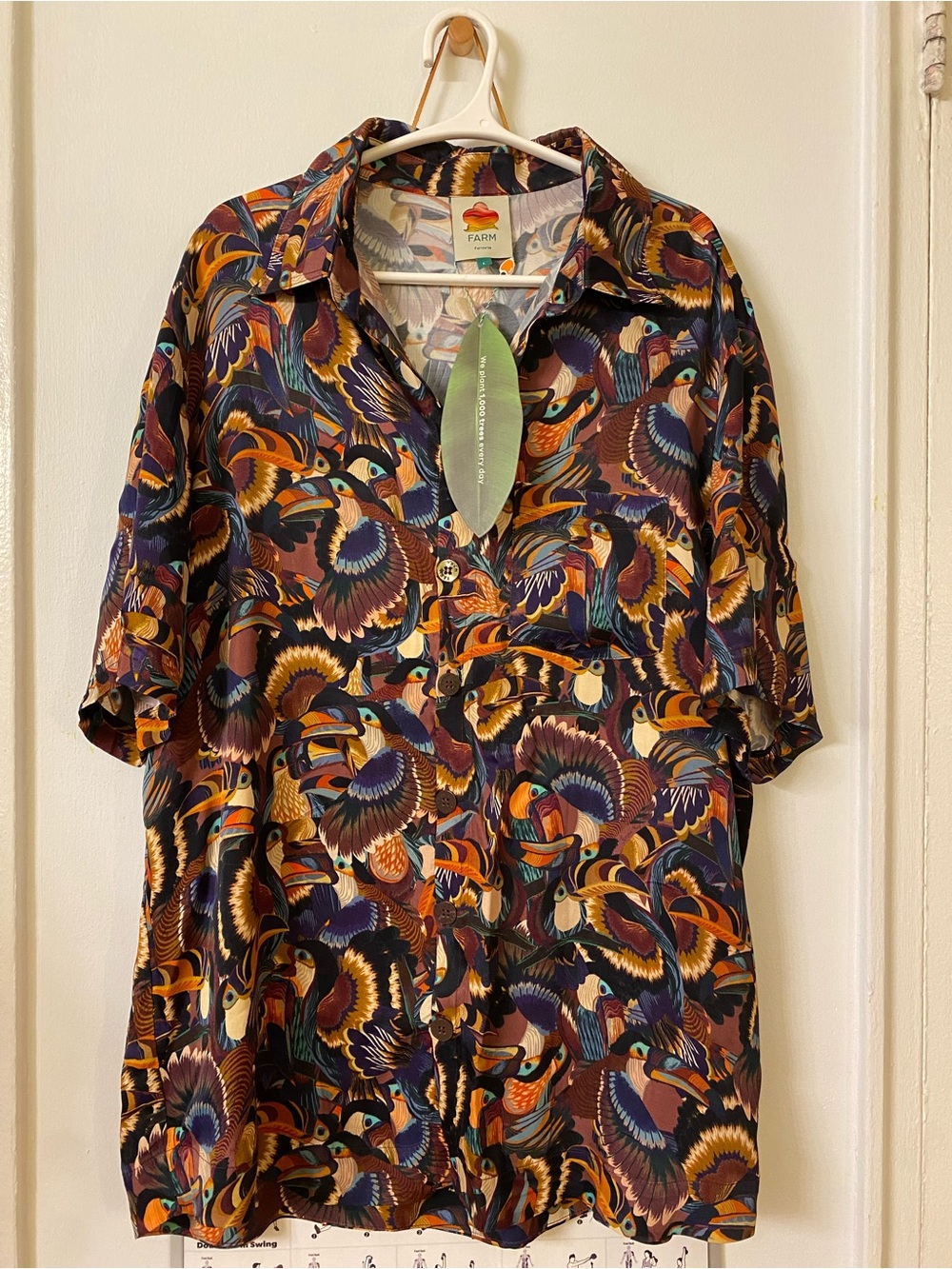 NWT Farm Rio Short-Sleeve Printed Toucan Shirt - Multicolor, US SZ L.